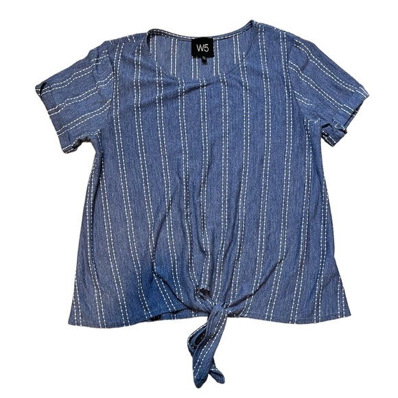 W5 Anthropologie Striped Textured Front Tie Top Cropped Shirt Women's medium - Picture 1 of 5